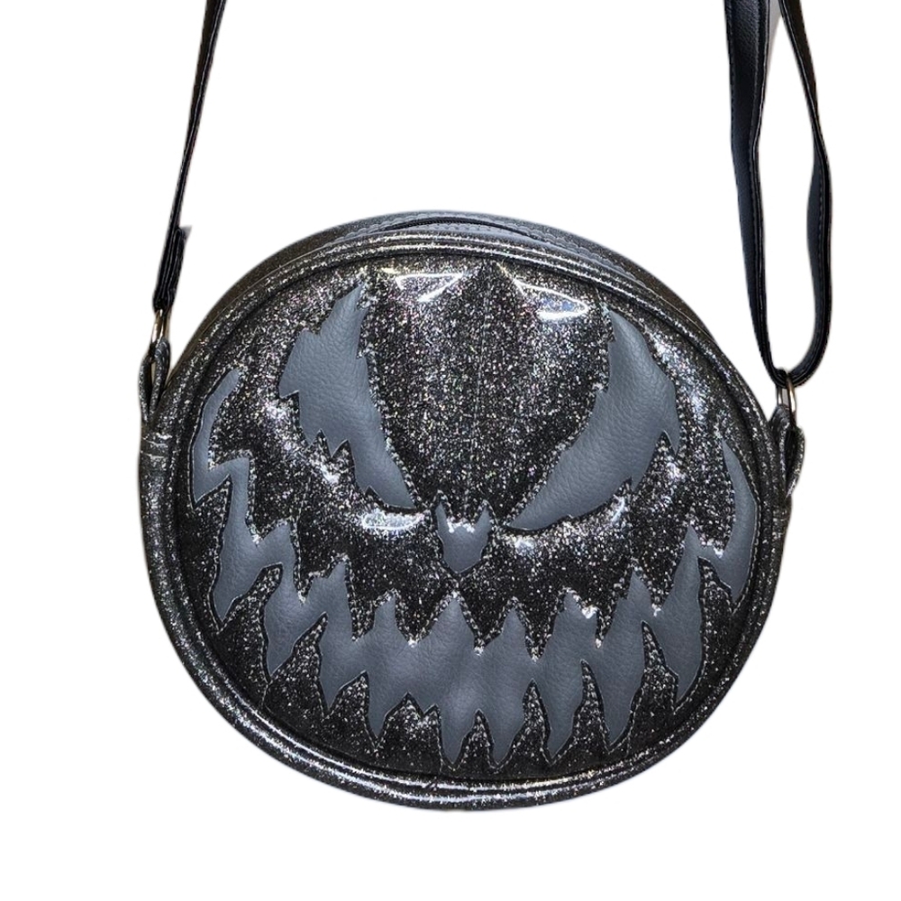 LOVE PAIN AND STITCHES pumpkin cult black glitter jack o lantern Halloween purse